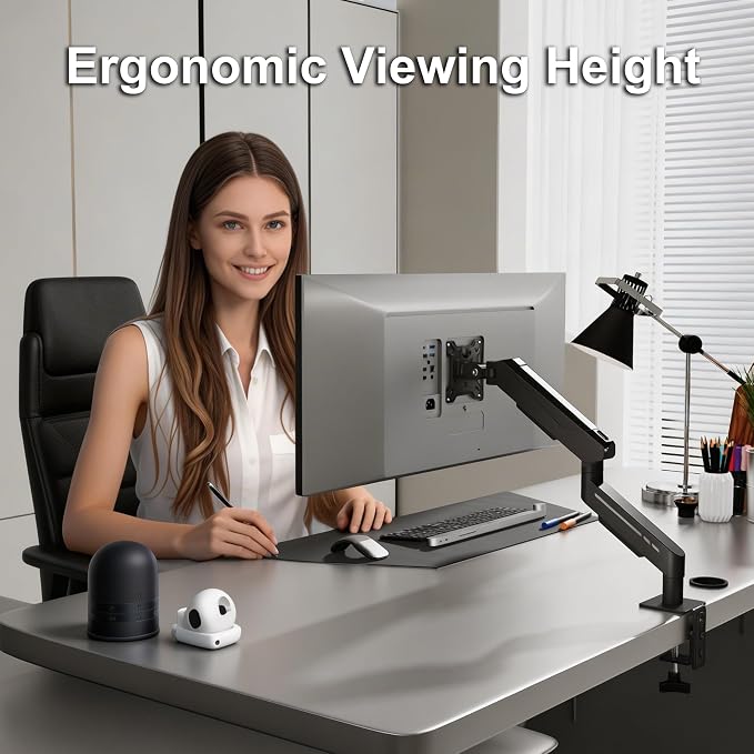 THEARK Single Monitor Desk Mount 17"-32" Screens - Adjustable Mechanical Monitor Arm Computer Monitor Stand up to 19.8 lbs,VESA Arm Desk Mount with C-Clamp and Grommet Base,VESA 75x75/100x100mm,Black