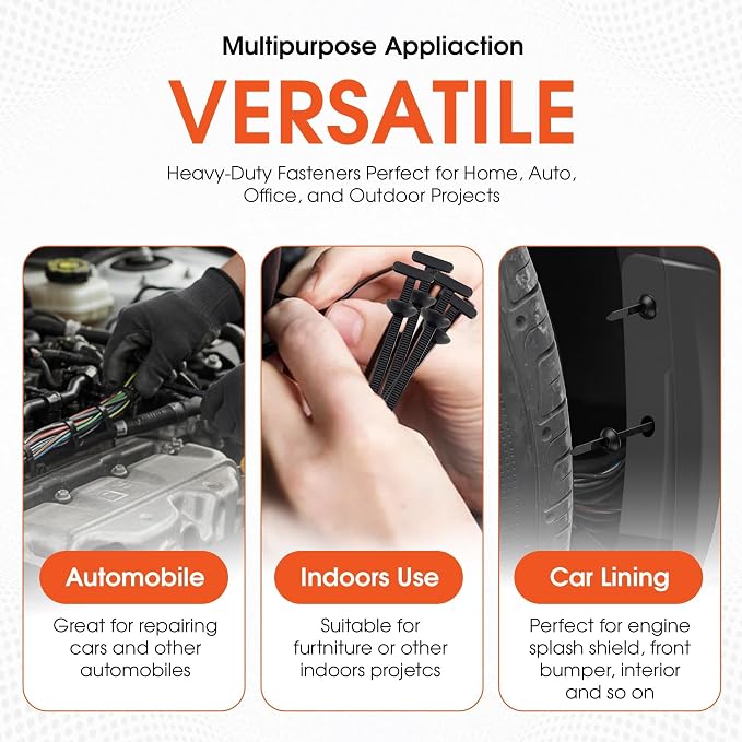 50 Pcs Nylon Universal Cable Tie Buckles — Heavy-Duty Zip Tie Buckle Clips with Pin & Button Design, Self-Locking, UV Resistant, Easy Install for Car Bumper, Fender & Auto Body Repair