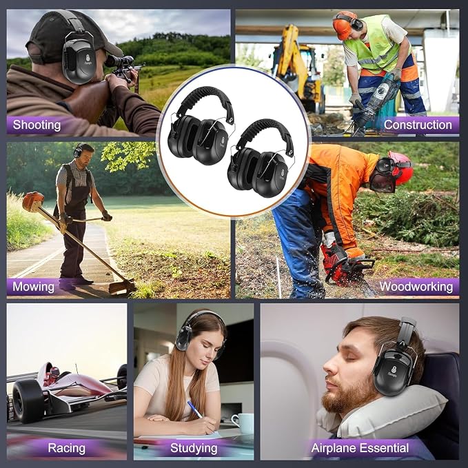 Floriogra 3 Pack Noise Reduction Ear Protection, Hearing Protection Ear muffs SNR 34dB Noise Cancelling Headphones for Adults Kids Autism, Sound Proof Earmuffs for Mowing/Construction/Work