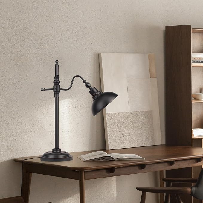 Industrial Desk Lamp Black Farmhouse Task Lamps Adjustable Rustic Modern Table Lamp E26 Vintage Metal Eye-Caring Reading Lamp for Office Living Room Dorm