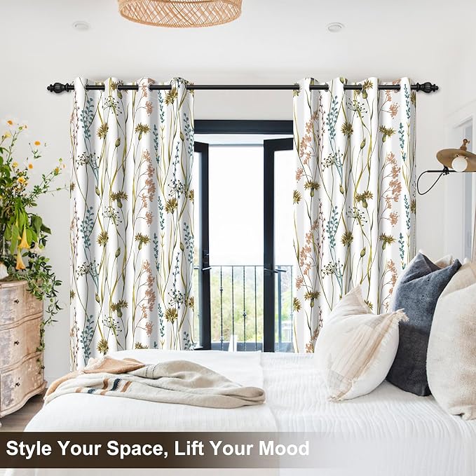Floral Blackout Curtains for Bedroom and Living Room, Black Out Window Curtains 84 Inch Long 2 Panels Set, Grommet Room Darkening Soundproof Privacy Thermal Insulated Blackout Curtains for Winter