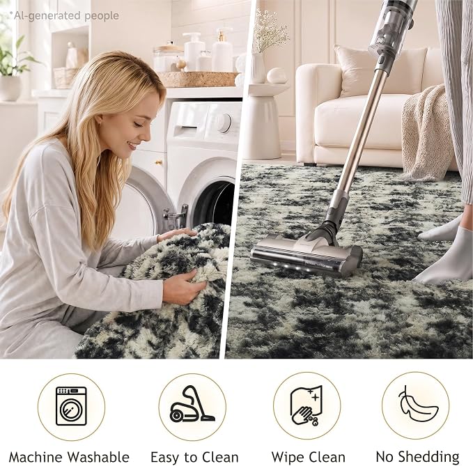 Ophanie 9x12 Black Gold and Grey Area Rugs for Living Room,Large Dark Black Gold Fluffy Shag Fuzzy Plush Soft Carpets,Floor Shaggy Rugs for Bedroom,Carpet for Boys Decor with Over 99 pcs Pile fibers
