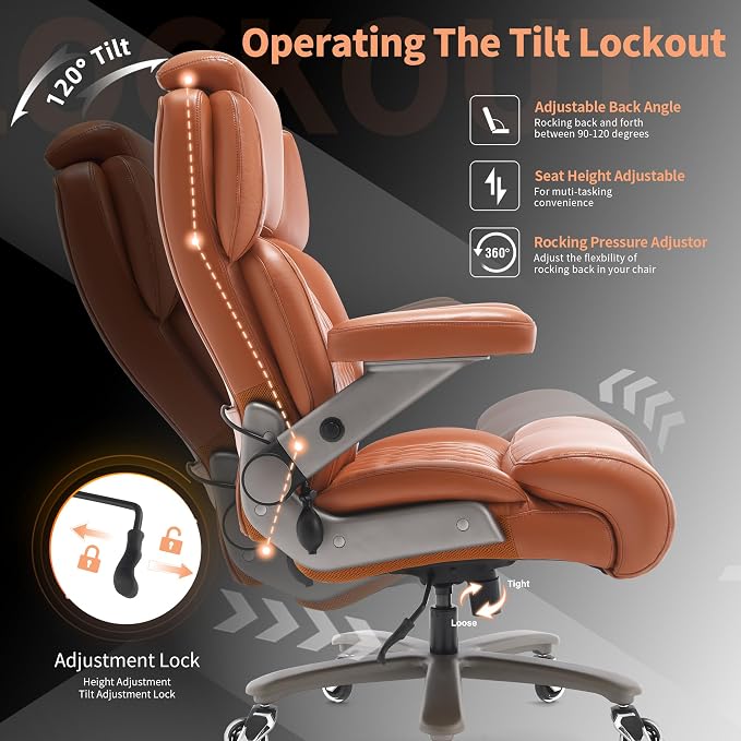 Big and Tall Office Chair 700lbs, Ergonomic High Back Computer Desk Chair | Adjustable Headrest&Lumbar Support, 3D Flip Arms, Large Wheels, Heavy Duty Metal Base, Thick Padded Wide Seat Executive Chair