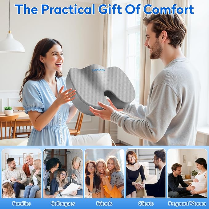 CushZone Seat Cushion, Office Chair Cushions, Car Seat Cushion, Non-Slip Sciatica & Back Coccyx Tailbone Pain Relief Chair Pad, Memory Foam (Large,Light Grey)
