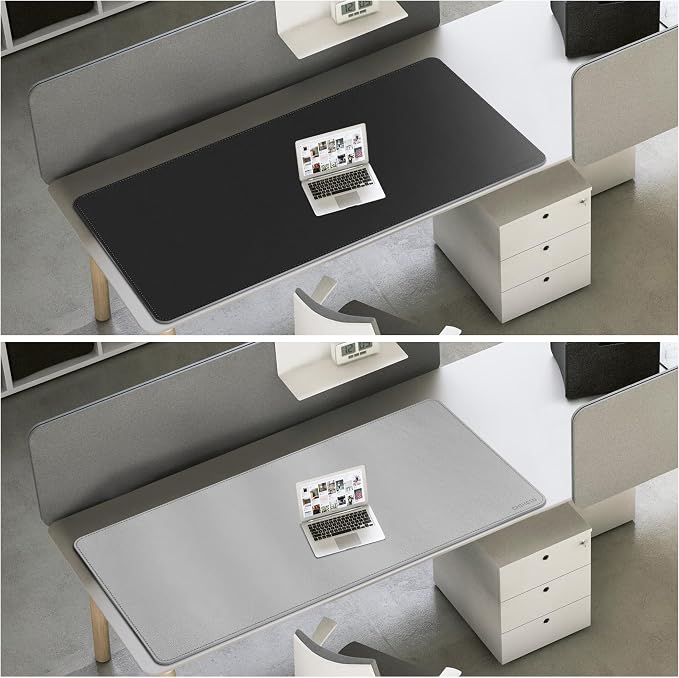 Chihein 55" x 28" 4XL PU Leather Desk Mat (Black/Gray), Huge Mouse Pad, Double-Sided Use Desk Blotter for Gaming, Work, Home
