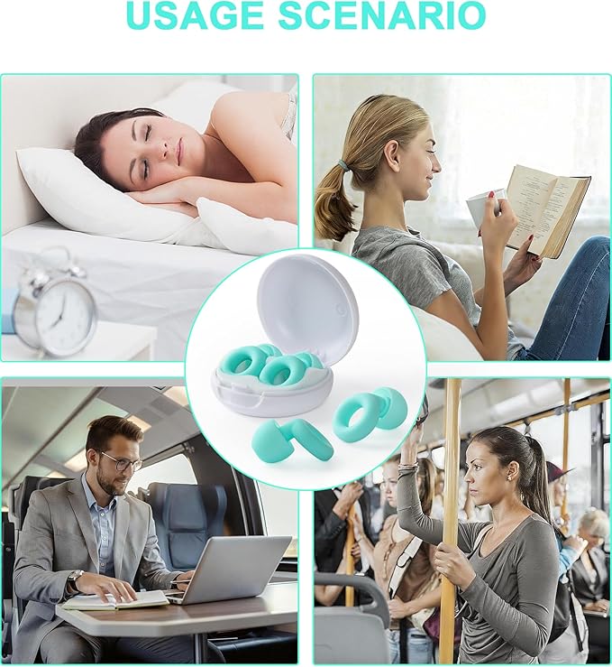 Ear Plugs for Sleeping, 28dB(SNR) Reusable Silicone Earplugs with 4 Sizes (S/M/L/XL) Eartips, Noise Reduction Ear Protection EarPlugs for Sleep, Airplane, Focus, Travel & Concerts, Mint