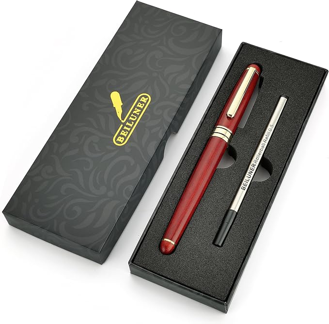 BEILUNER Luxury Wood Ballpoint Pen Writing Set,Rosewood-Elegant Fancy Nice Gift Pen Set for Signature Executive Business Office Fancy Nice Supplies - Christmas Gift Boxed with Extra Refills (Black)