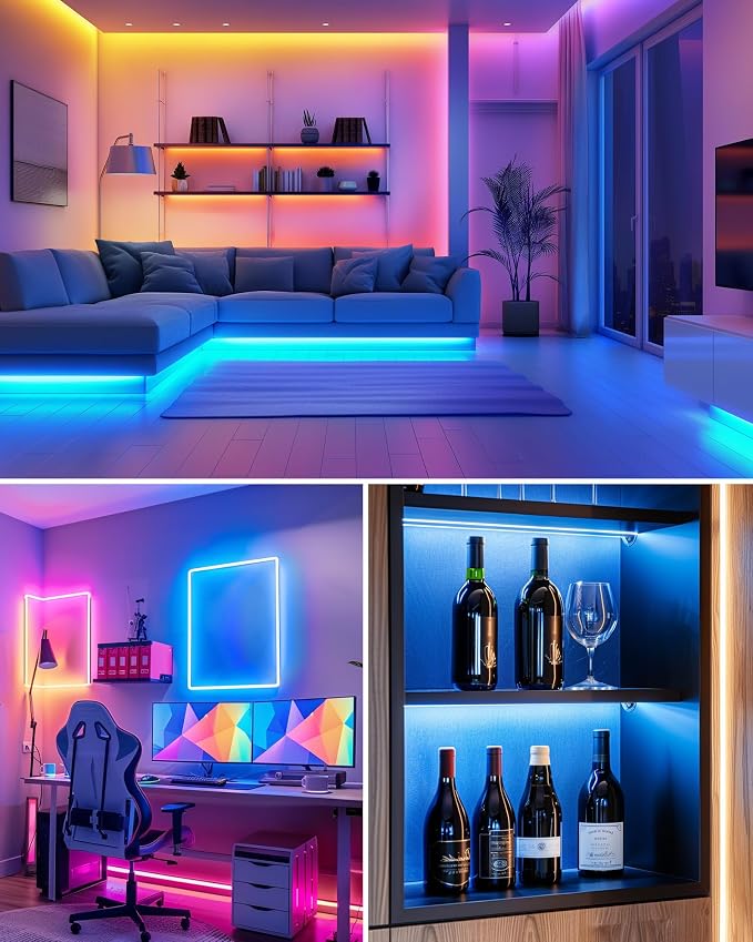 HitLights LED Strip Lights, Small LED Light Strips Dimmable, RGB 5050 Color Changing LED Tape Light with Remote and UL-Listed Adapter for TV Backlight, Bedroom, Cabinet Shelf Display