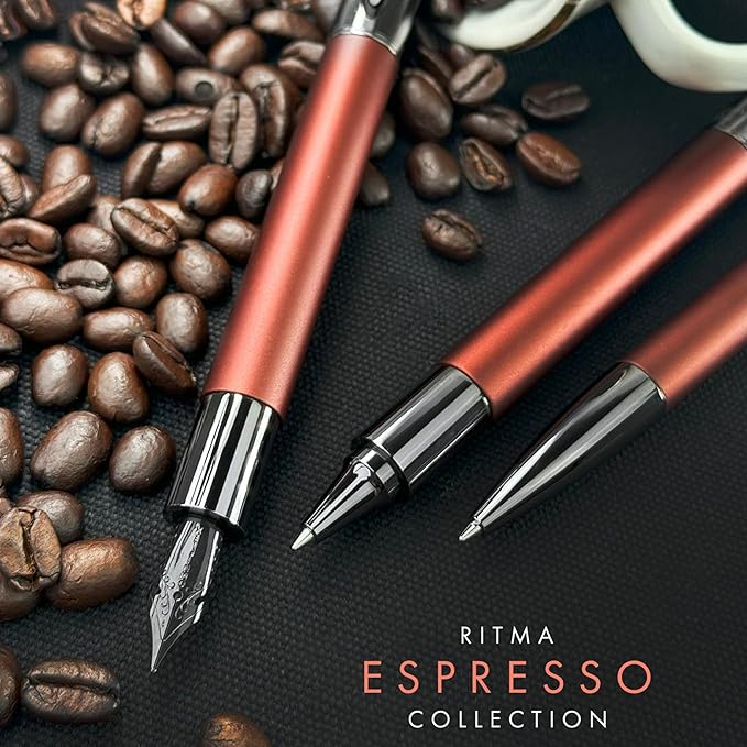 Monteverde Ritma 3+2 Piece Gift Set, Espresso - Includes Flex Nib Fountain Pen, Rollerball, Ballpoint, 30ml Ink & Refill - Ideal for Creative Writers & Collectors