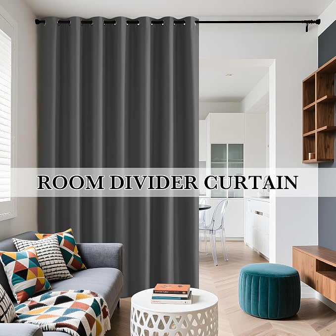 RYB HOME Grey Total Blackout Curtains for Bedroom, Wide Thermal Insulated Privacy Curtains for Sliding Glass Doors/Patio Door/Living Room/Open Closet, Room Divider Panel, W70 x L84, 1 Panel