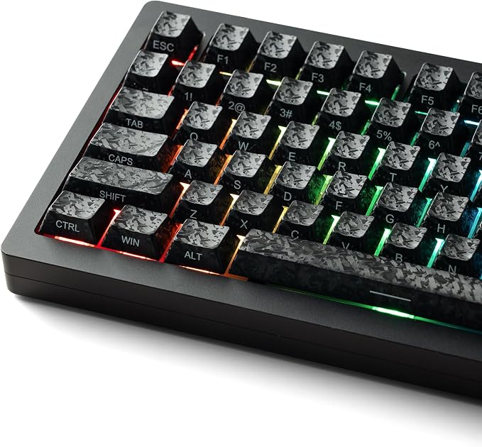 Womier Forged Carbon Fiber Keycaps, Cherry Profile Keyboard Keycaps, Black | 120 Key Side Printed Keycaps Compatible with 61/64/68/84/87/100/104/108 Keys for Mechanical Keyboard