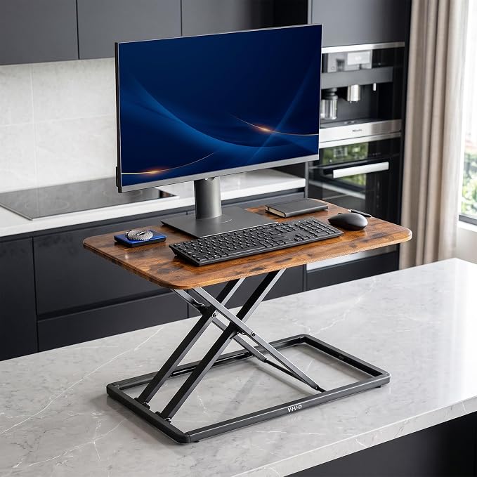 VIVO Vintage Brown 29 inch Single Top Standing Desk Converter, DESK-V000UN | Economy, Height Adjustable Rustic Sit Stand Tabletop Monitor and Laptop Riser Workstation, Holds 22 lbs, No Assembly Required