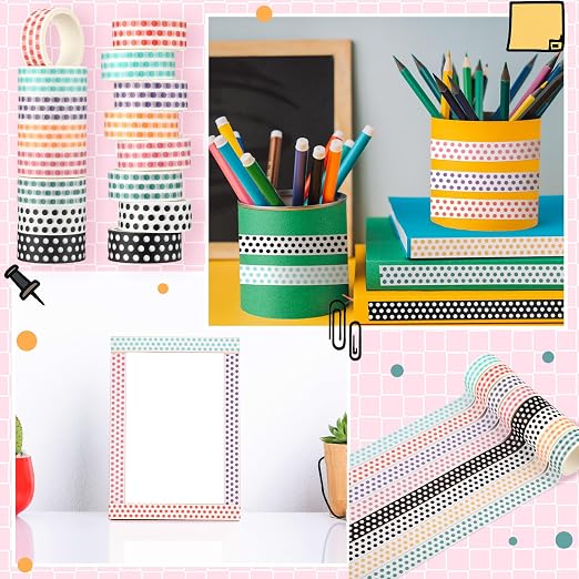 24 Rolls Polka Dot Washi Tape Back to School Gifts Colorful VBS Polka Dot Washi Stickers Bulk for Crafting Gift Journals Planners Scrapbooking Gift Wrapping DIY Crafts Favors