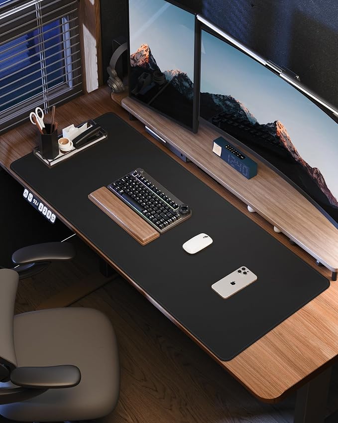AFIING Leather Desk Protector, 55"x17" - Premium Mat, Large Mouse Pad, Non-Slip Blotter, Waterproof Writing Pad for Office and Home (Black)