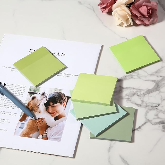 Mr. Pen- Sticky Notes, 3”x3”, 12 Pads, 600 Sheets, Shades of Green Sticky Notes 3x3, Stocky Notes for Bible Journaling