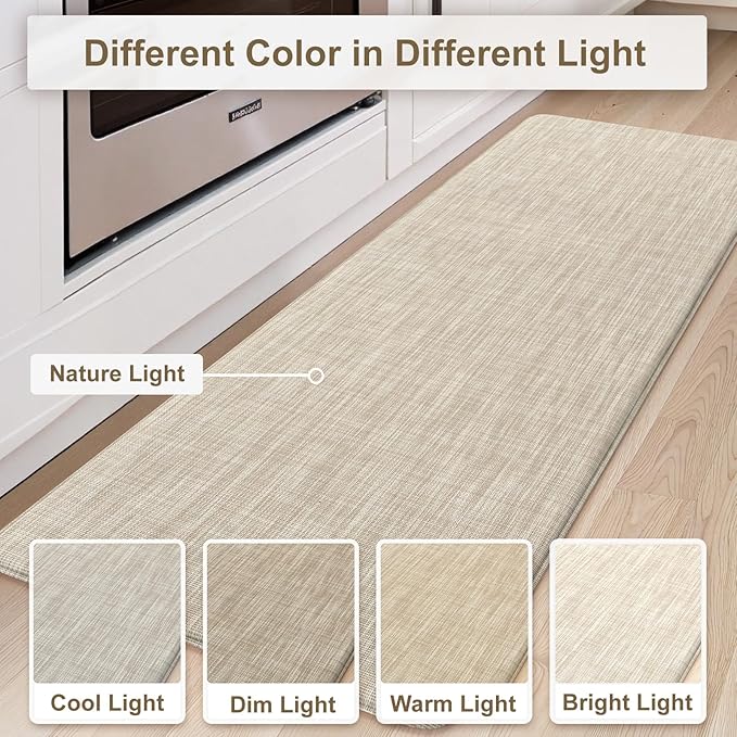 Collive Kitchen Mats for Floor 2PCS, Cushioned Anti Fatigue Rugs Non Slip Waterproof Kitchen Sink Mat, Memory Foam Comfort Standing Mats for Desk, Office, Home Decor, 20" x 47" + 20" x 32", Beige