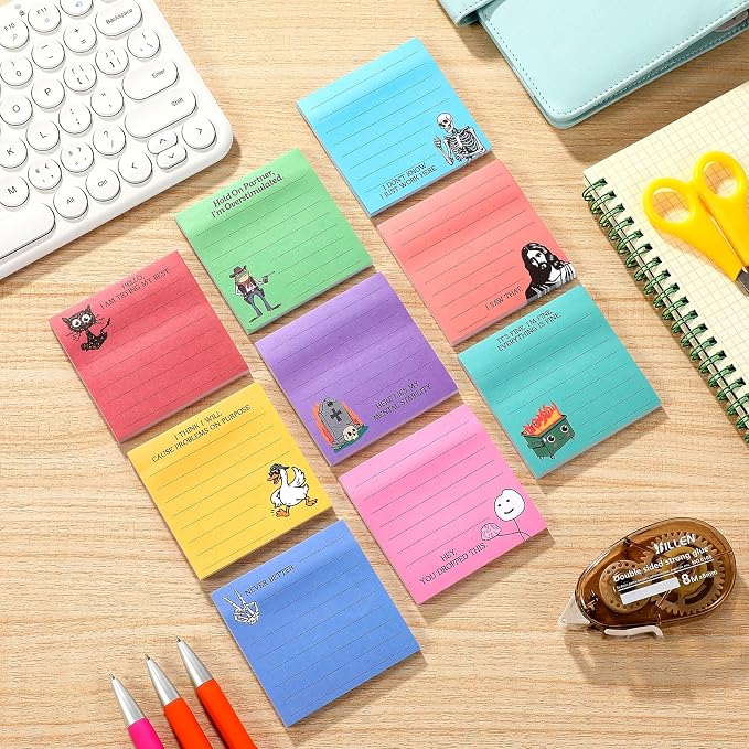 9 Pads Funny Sticky Notes 3x3 Inch Cute Self Stick Notepads Notes Adhesive Memo Pad Office Decor Gifts for Students School Teacher Meeting Office Supplies