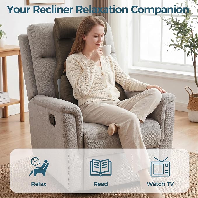 Shinnwa Adjustable Lumbar Support Pillow for Recliner with Headrest | Self-gripping fabric,Shredded Memory Foam filling,Back Support Pillow with Headrest, Lower Back Pillow for Chair and Couch