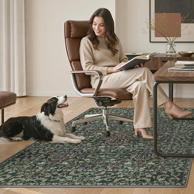 36"x60" Office Chair Mat for Hardwood Tile Floor, Under Desk Carpet Protector for Rolling Computer Chair Mat, Machine Washable Area Rug, Anti-Slip 1/5" Thick Low Pile Thin Vinyl Floor Mat, Moss Green