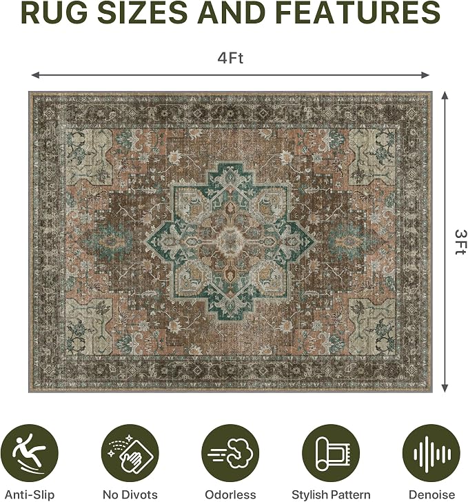 36"x48" Office Chair Mat for Hardwood Tile Floor, Under Desk Carpet Protector for Rolling Computer Chair Mat, Machine Washable Area Rug, Anti-Slip 1/5" Thick Low Pile Thin Vinyl Floor Mat, Rosewood