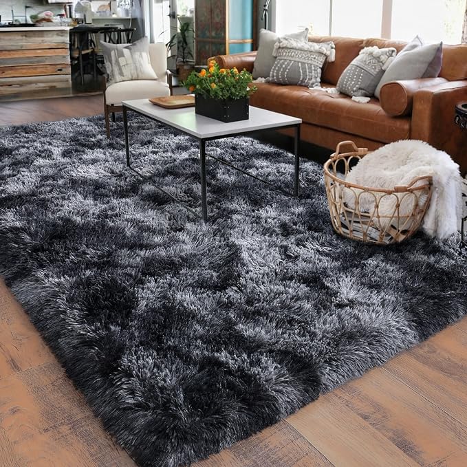 Rugs for Living Room 10x14, Soft Shaggy Modern Shag Area Rug for Bedroom, Upgrade Non-Slip Plush Fluffy Carpet for Kids Boys Girls Room Home Decor Aesthetic,Dark Grey