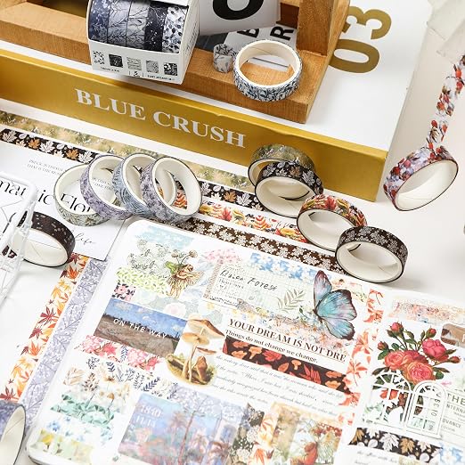 Flowers Washi Tape Set 60 Rolls Leaves Patterns Decorative Skinny Snow Masking Tapes for Arts, DIY Crafts, Journals, Planners, Scrapbook, Wrapping (Winter)