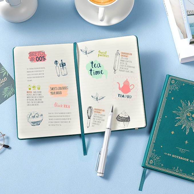 Artfan Ruled Notebook/Journal – Premium Thick Paper Faux Leather Classic Writing Notebook with Pocket + Page Dividers Gifts, Banded, Large, 144 Pages, Hard Cover, Lined (5.8 x 8.4) - Jungle Green