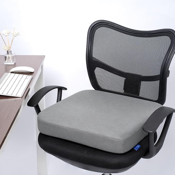CYLEN Ifoam Memory Foam Layer Wheelchair Cushion - Seat Cushion for Wheelchair-Office Chair, Kitchen Chair-Pressure Sore and Tailbone Pain Relief-High Dense Polyfoam Base (Grey, 18×16×3 inch)