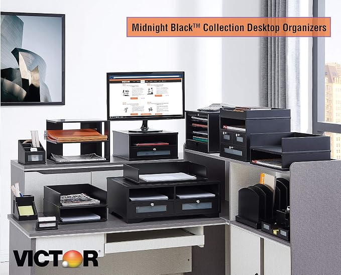 Victor Midnight Black Collection Monitor Riser, 13" X 13" X 6.5", Black, Supports 50 Lbs