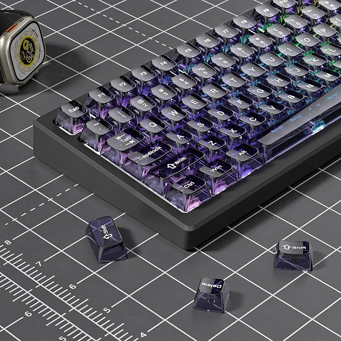 dagaladoo Clear keycaps,Transparent Keyboard keycaps,Jelly Key caps Set,Shine Through keycap,MDA Profile Keyboard caps for Mx Switches Mechanical Keyboard(Purple)