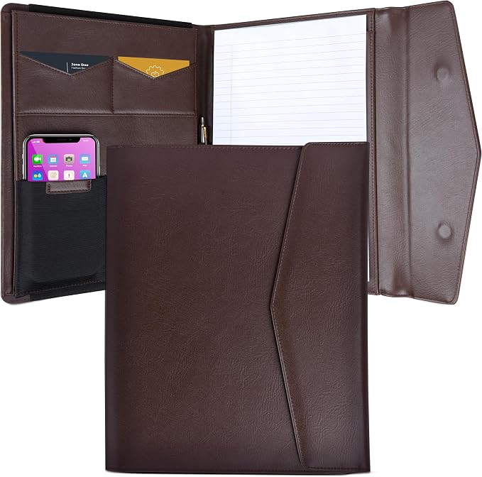 STLYIO Trifold Padfolio - Magnetic Closure. Stretchable Compartment for Tablet, Documents. Elastic Pockets for Phone, Gadgets, Passport, Travel Documents. Letter-Sized Notepad and Gift Box Included.