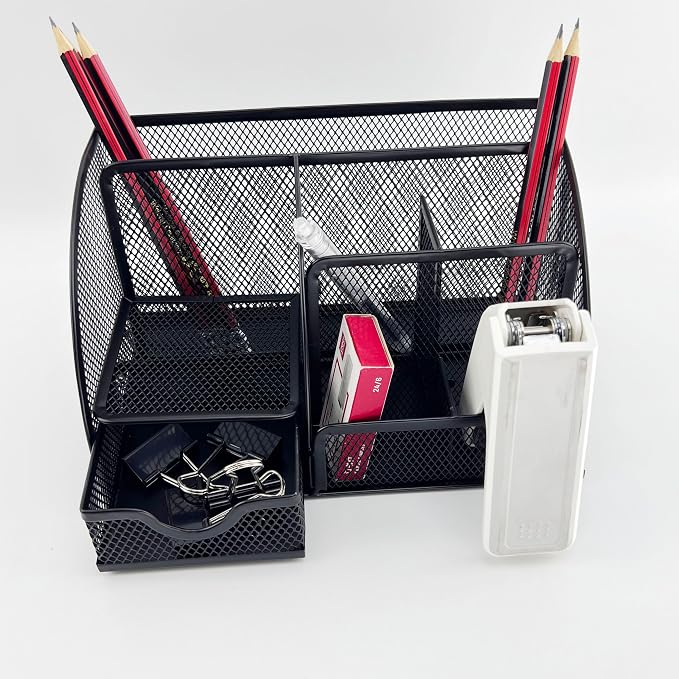 Fengtaiyuan T13, Black Metal Wire Mesh Pencil Holder for Desk, Pencil Cup for Office, Pen Holder for School, Desktop Organizer, Office Storage Box (T13)