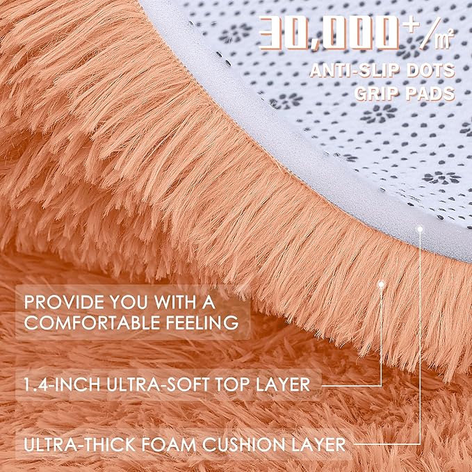 OLANLY 2x8 Machine Washable Runner Rugs for Hallway, Soft Fluffy Shaggy Bedside Rugs for Bedroom, Living Room, Indoor Floor Carpet for Kids Girls and Boys, Home Decor Aesthetic, Muted Orange