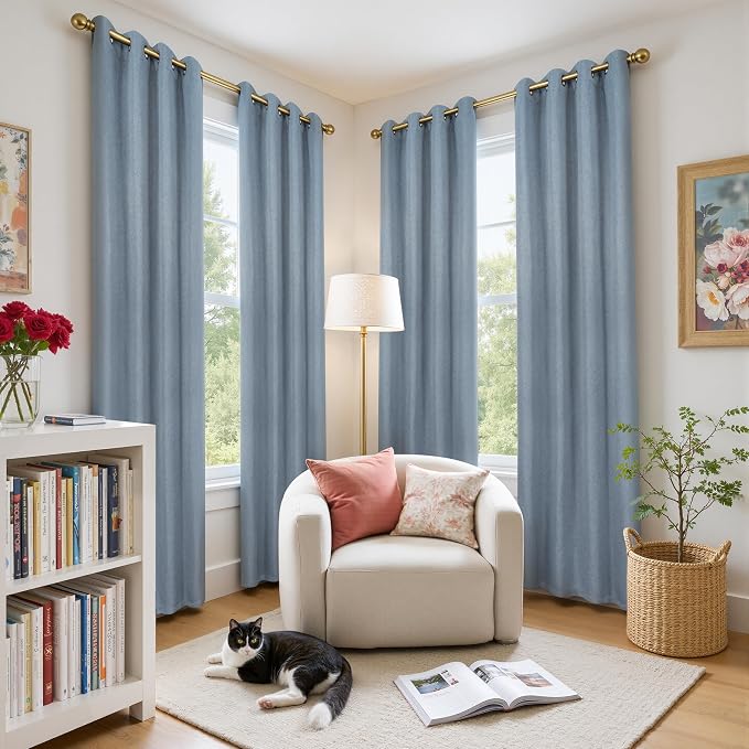 DriftAway Blackout Soundproof Thermal Insulated Linen Textured Curtains with Quilted Thermal Lining for Cold and Heat Blocking Noise Reducing Daytime Sleep 1 PC 52 Inches by 86 Inches Dusty Blue