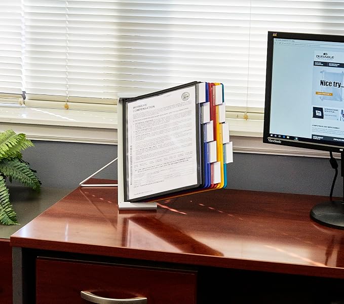 Durable Instaview20 Pocket Expandable Desktop Reference System - Letter Size 10 Double-Sided Panels - Assorted Color Borders