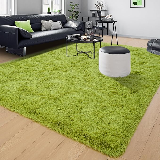 Tepook Fluffy Grass Green Rugs for Living Room Bedroom, 5x8 Soft Area Rug Moss Green Kids Girls Boys Rug, Indoor Plush Shaggy Non-Slip Carpet for Nursery Classroom Dorm Home Decor