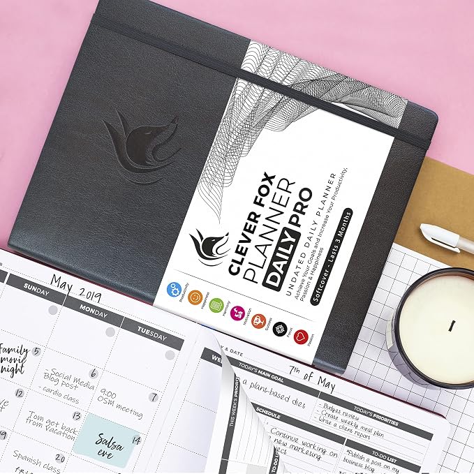 Clever Fox Planner Daily PRO - 8.5 x 11" A4 Size Daily Life Planner and Gratitude Journal to Increase Productivity, Time Management and Hit Your Goals - Undated - Lasts 3 Months (Silver Black)