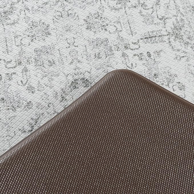 PureCozy Kitchen Mats for Floor Anti Fatigue Cushioned Gray Vintage Kitchen Mats Waterproof Non Slip Comfort Standing Grey Retro Floral Rug for Sink Laundry Office Bathroom 17.3"x30"