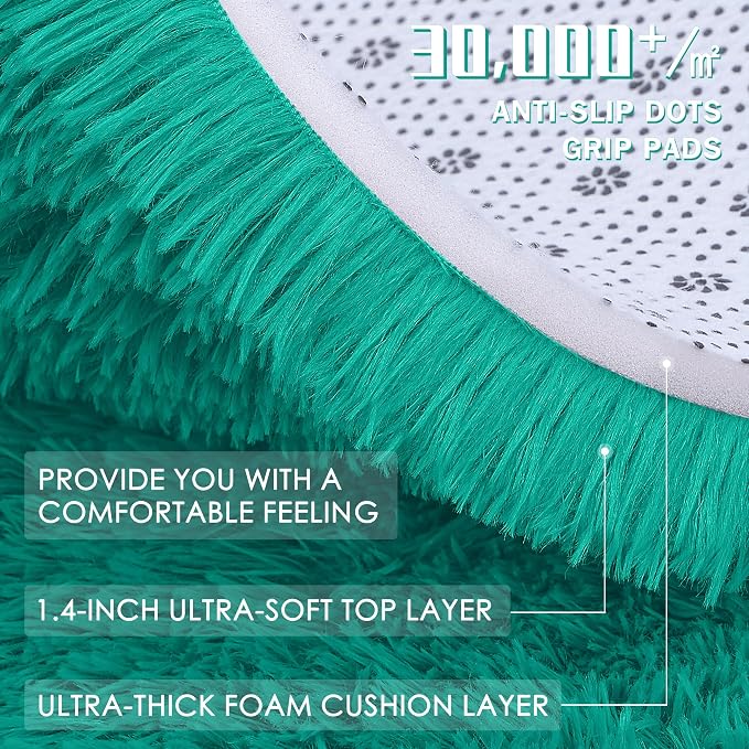 OLANLY 2x4 Machine Washable Runner Rugs for Hallway, Soft Fluffy Shaggy Bedside Rugs for Bedroom, Living Room, Indoor Floor Carpet for Kids Girls and Boys, Home Decor Aesthetic, Teal Green