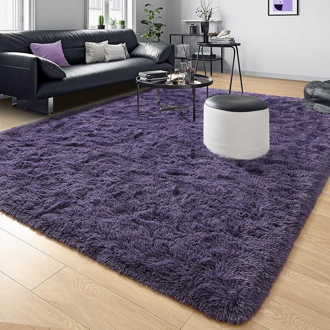 Tepook 6x9 Area Rugs for Living Room, Soft Fluffy Shag Gray Purple Rug for Bedroom Nursery, Modern Shaggy Plush Upgraded Non-Slip Carpet for Girls Boys Kids Room Dorm Home Decor
