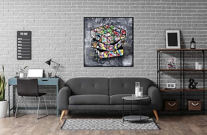 Banksy Wall-Art for Office - Framed Wall Art for Living Room - Large Abstract Wall Decor Ready to Hang Size 30"x 30"