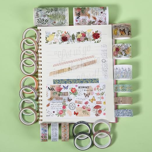 Mr. Pen- Washi Tape Set, 24 Rolls, Assorted Sizes, 3.2 Yards/Roll | Washi Tape for Scrapbook, Arts, Crafts, Journals and Planners, Vintage Botanical & Butterfly