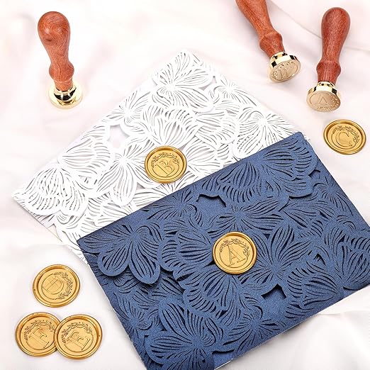 Yoption Letter Wax Seal Kit, Vintage Initial Alphabet F With Wreath Stamp and 120 Antique Gold Seal Beads