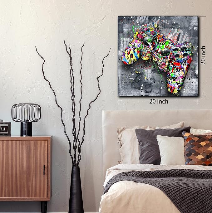 SIXTTART Gaming Wall Decor for Bedroom - Graffiti Wall-Art - Boys Bedroom Decor - Street Canvas Wall Art 20" W x 20" H Stretched And Framed Ready to Hang