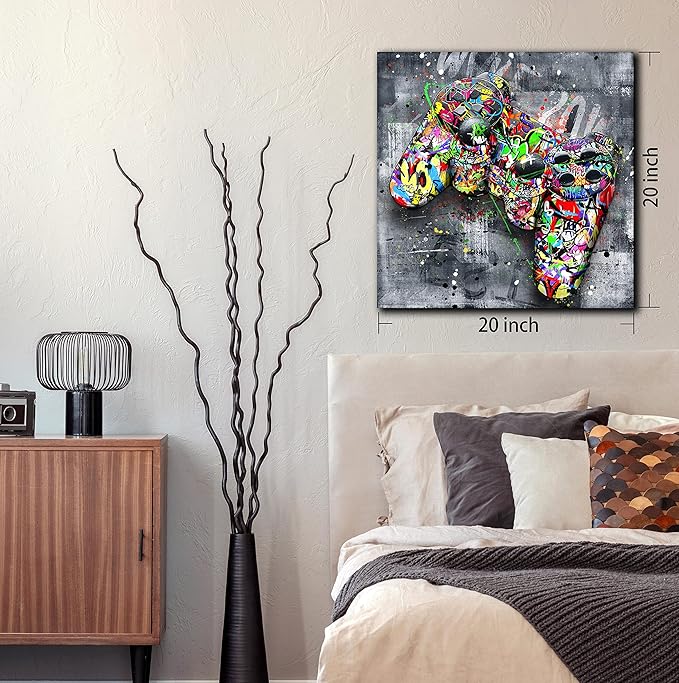 SIXTTART Gaming Wall Decor for Bedroom - Graffiti Wall-Art - Boys Bedroom Decor - Street Canvas Wall Art 20" W x 20" H Stretched And Framed Ready to Hang