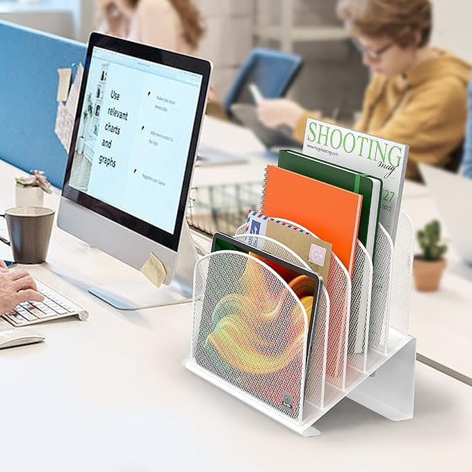 Delifox Inclined Desk File Organizer,Vertical File Folder Holder Stand Metal Rack File Sorter for Office Classroom Desktop Organization