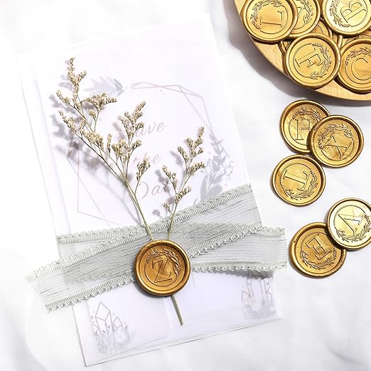 Yoption Letter Wax Seal Kit, Vintage Initial Alphabet P With Wreath Stamp and 120 Antique Gold Seal Beads