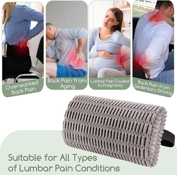 Lumbar Support Pillow for Recliner Chair/Office Chair/Couch, Memory Foam Back Support Cushion with Adjustable Strap, Recliner Cushions for Lower Back Pain Relief, Sleeping, Washable Cover, Grey