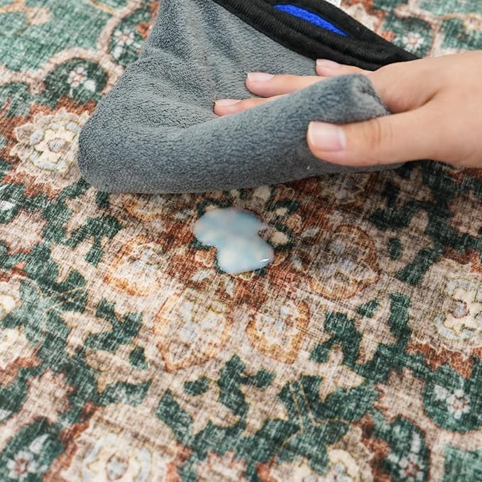 TOPRUUG Washable Oriental Area Rug - 6x9 Rugs for Living Room Soft Carpet for Bedroom Waterproof Floral Distressed Indoor Stain Resistant Non-Shedding Floor Carpets (Green, 6x9)