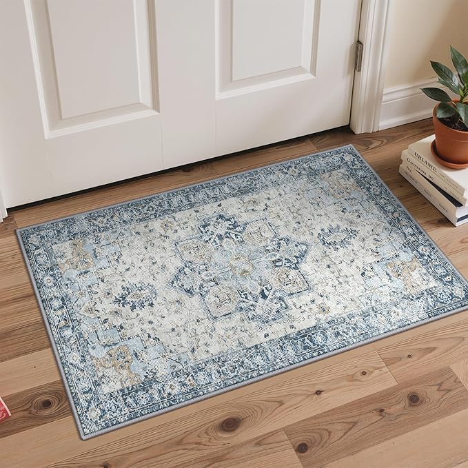 GENIMO Kitchen Rugs Non Slip Washable, 2’x3’ Entry Rugs Door Mat, Kitchen Mats for Floor, Kitchen Runner Rug for Kitchen Decor, Laundry, Home, Hallway, Porch, Blue